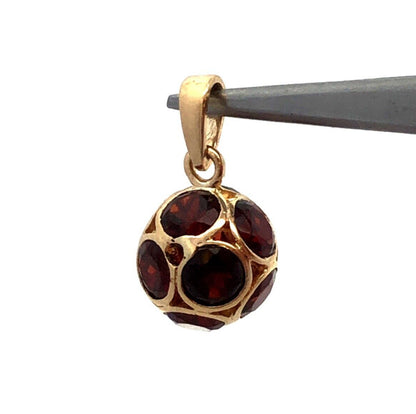 CID 14K Yellow Gold Round Red Garnet Ball January Anniversary Charm Pendant