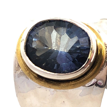 Designer YS 925 Sterling Silver Brass Oval Tanzanite Bezel Wide Hammered Ring