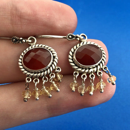 Doug Paulus DP Sterling Silver 925 Carnelian Citrine Bead Drop Dangle Earrings