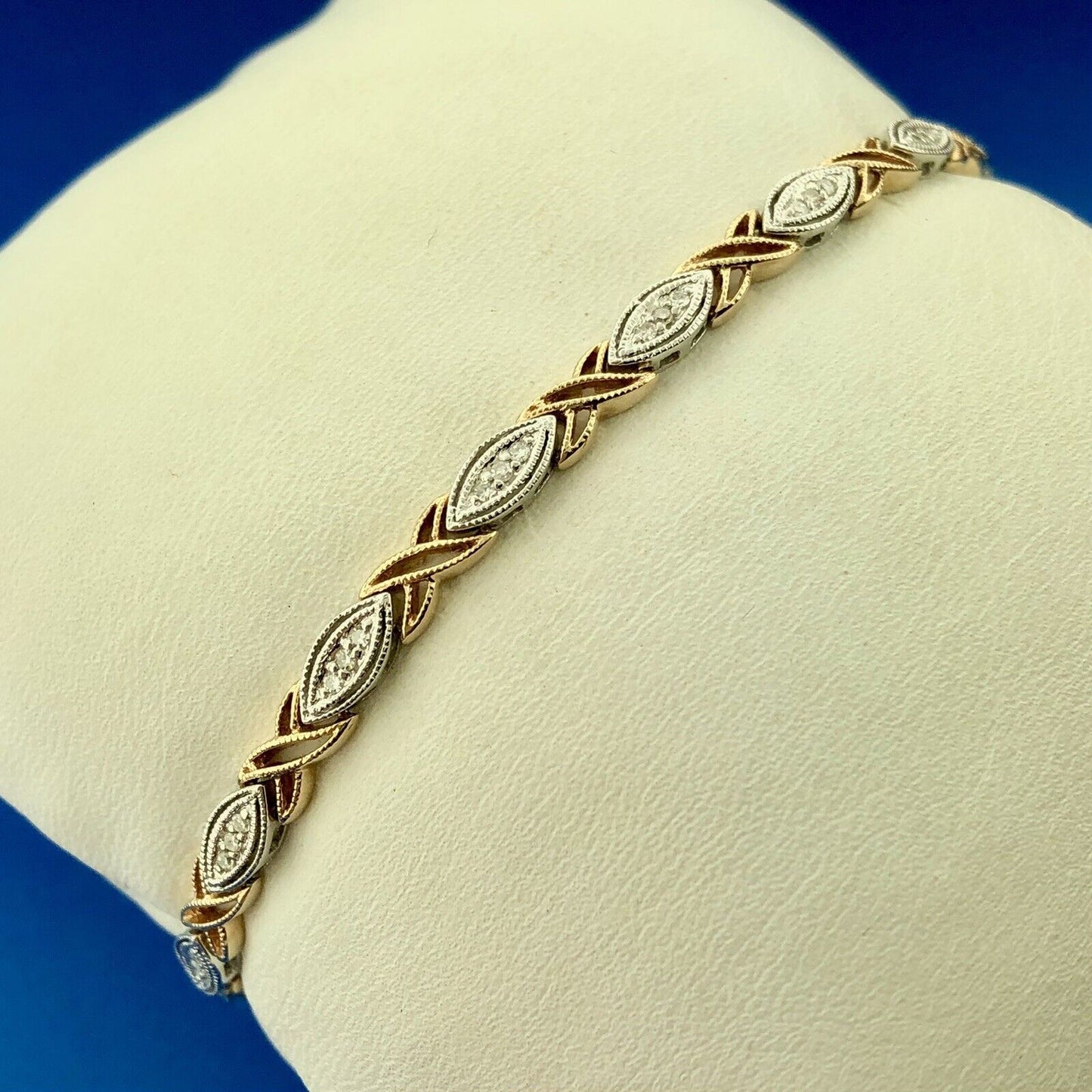 Traditional Designer 14K Yellow White Gold Diamond Two Toned X O Tennis Bracelet