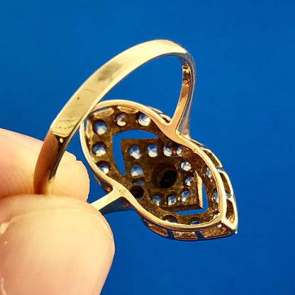 Art Deco Art Nouveau 14K Yellow Gold Sapphire Aquamarine Accent Cocktail Ring