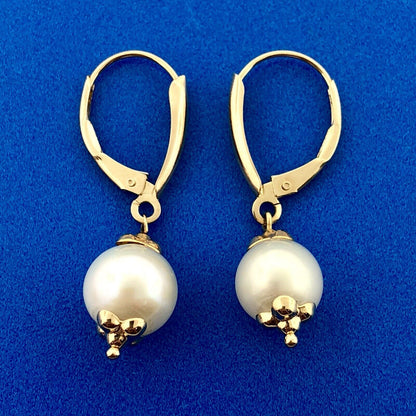 Vintage 14K Yellow Gold Pearl Wedding Birthstone Dangle French Back Earrings