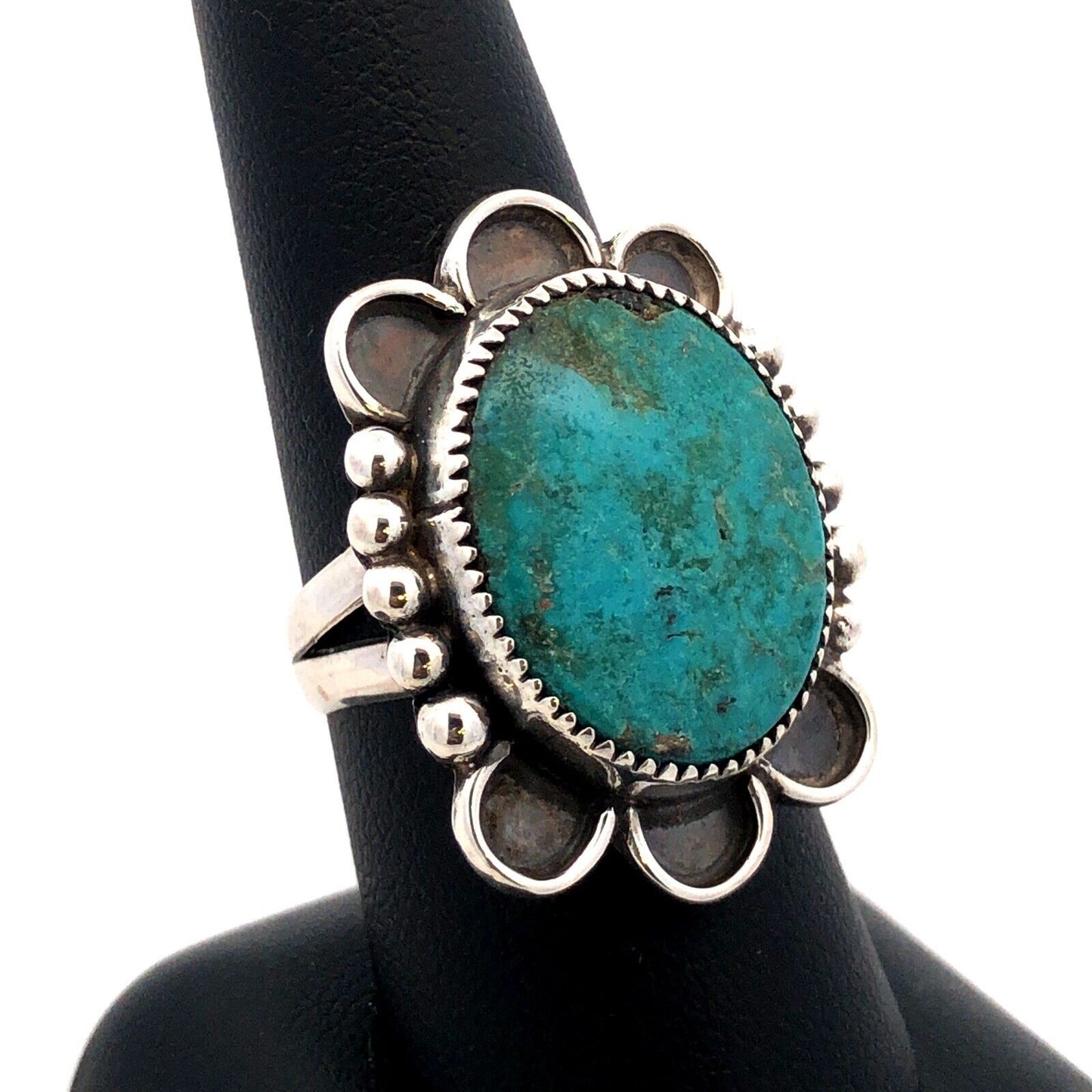 Vintage 925 Sterling Silver Oval Turquoise Concho Statement Ring