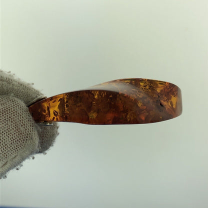 Stunning Sterling Silver 925 Reticulated Floral Amber Shard Dangle Pendant