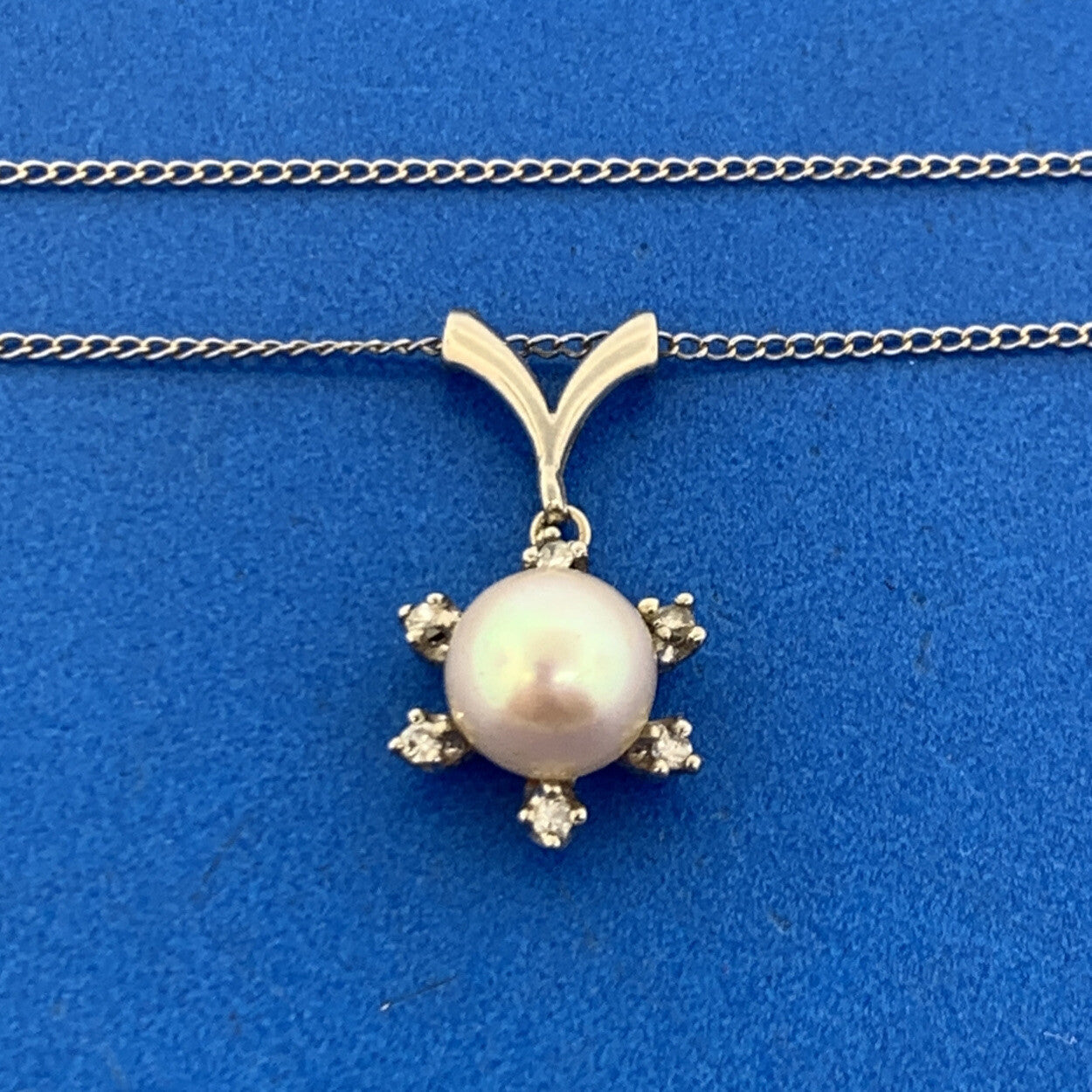 Designer 14K White Gold Pearl Diamond Accented Starburst Snowflake Necklace