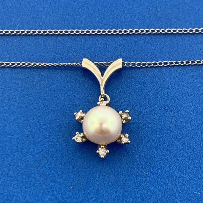 Designer 14K White Gold Pearl Diamond Accented Starburst Snowflake Necklace