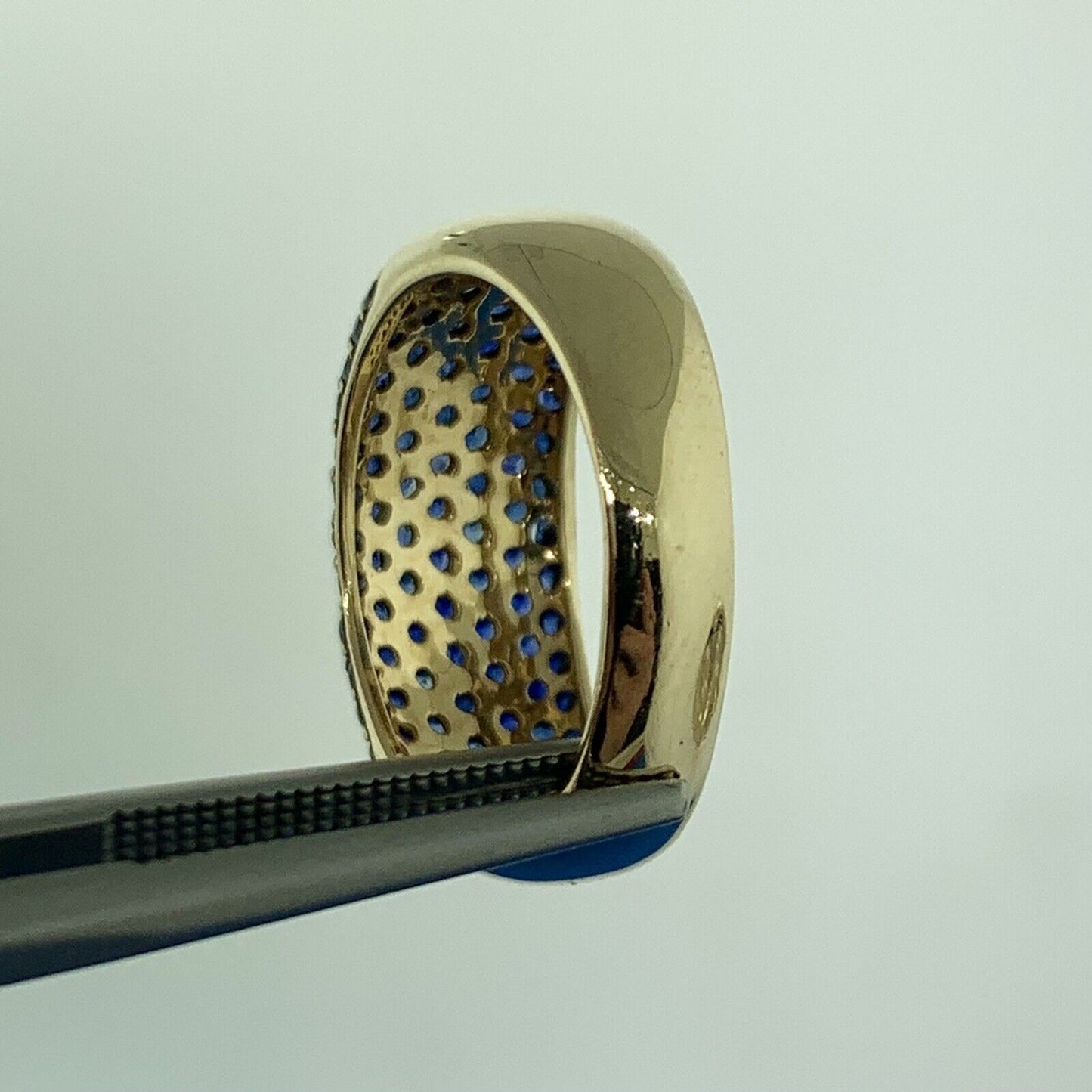 Designer CID 14K Yellow Gold Pave Blue Sapphire Band Ring