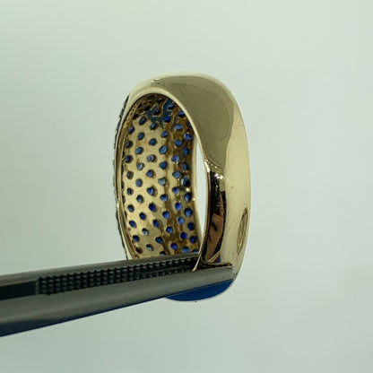 Designer CID 14K Yellow Gold Pave Blue Sapphire Band Ring