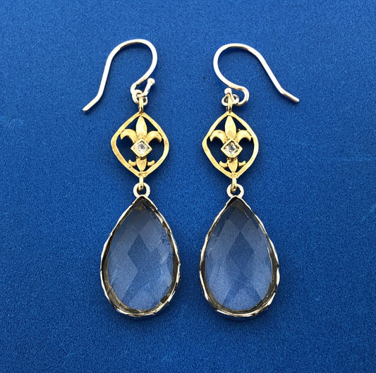 Silpada 925 Sterling Silver Brass White Topaz Glass Crystal Drop Dangle Earrings
