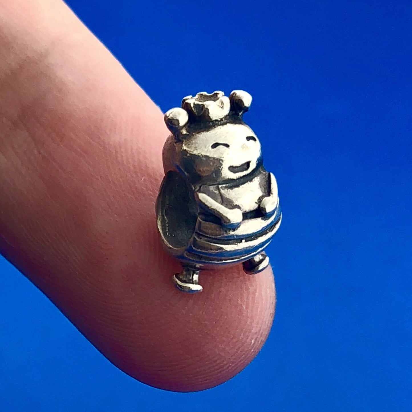 Designer 925 Sterling Silver Queen Bee Smiling Honey Bee Slide Bracelet Charm