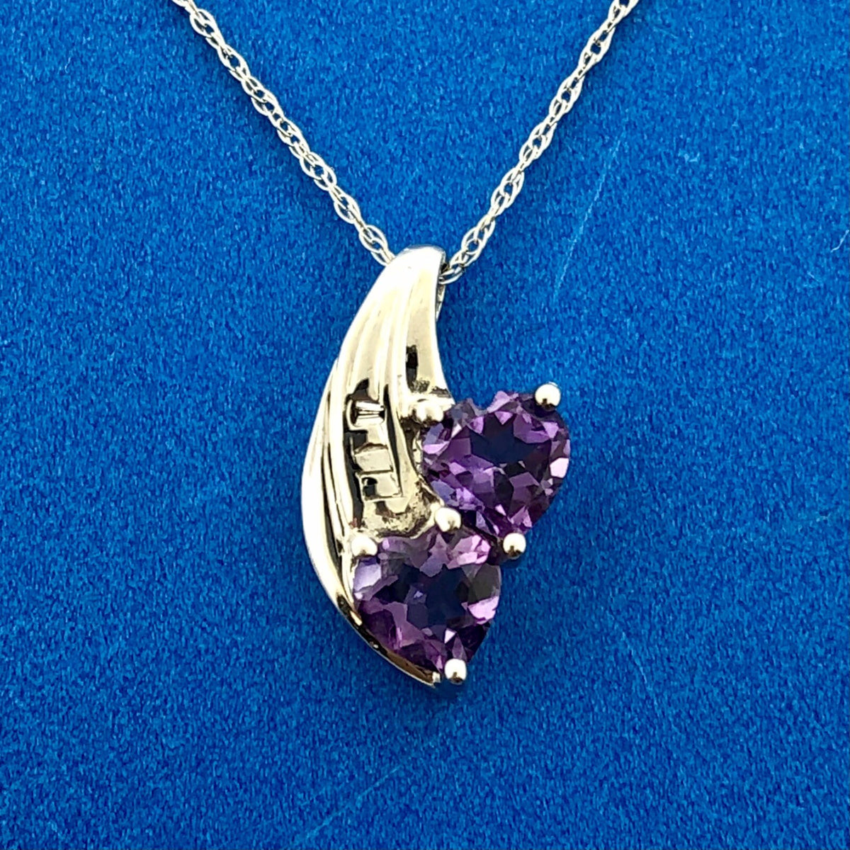 Designer 10K White Gold Amethyst Diamond February Anniversary Occasion Necklace