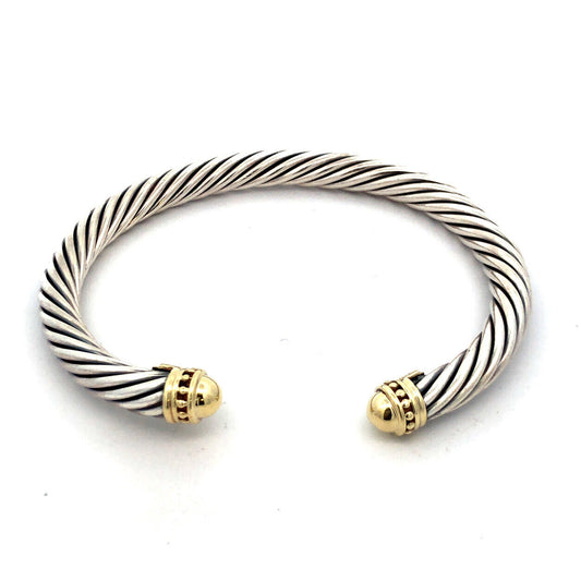 David Yurman 925 Sterling Silver 14K Yellow Gold 7mm Cable Cuff Bracelet