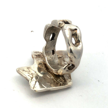 Artisan Hand Cast Signed 925 Sterling Silver Modernist Animal Statement Ring