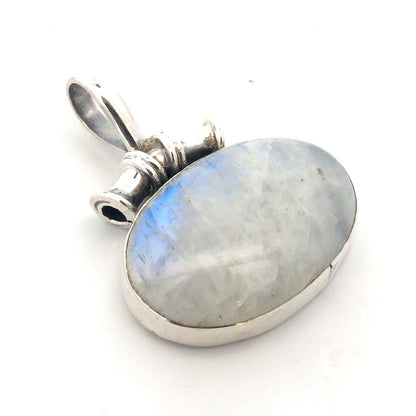 Vintage 925 Sterling Silver Oval Cabochon Moonstone Statement Pendant