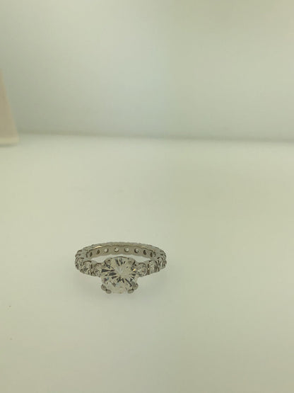 Sterling Silver 925 Cubic Zirconia Solitaire w/Accents Engagement Ring