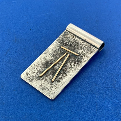 Designer Signed 925 Sterling Silver 14K Yellow Gold Pi Symbol Modernist Pendant