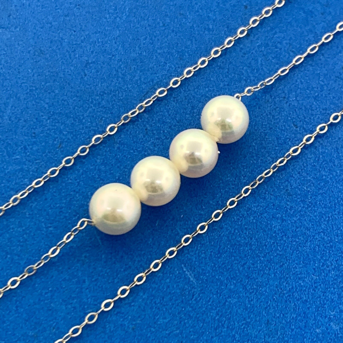 Designer 14K Yellow Gold Pearl Quartet Station Necklace