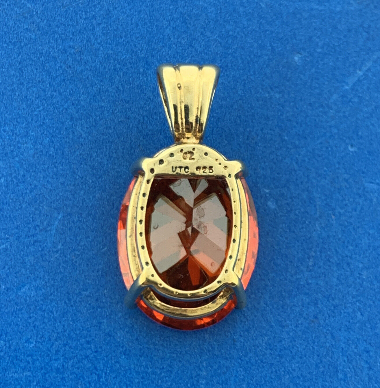 Designer UTC Vermeil Sterling Silver 925 Large Oval Sparkling Orange CZ Pendant