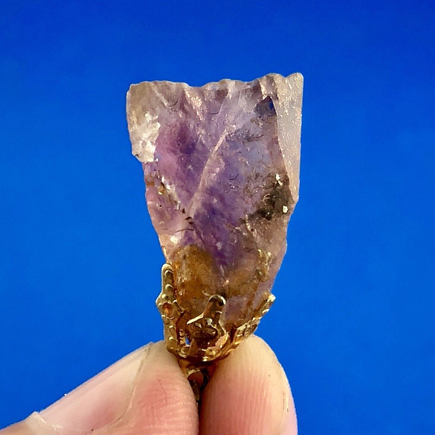 Vintage Gold Tone Filled Amethyst Chunk Stress Relief Inner Peace Charm Pendant