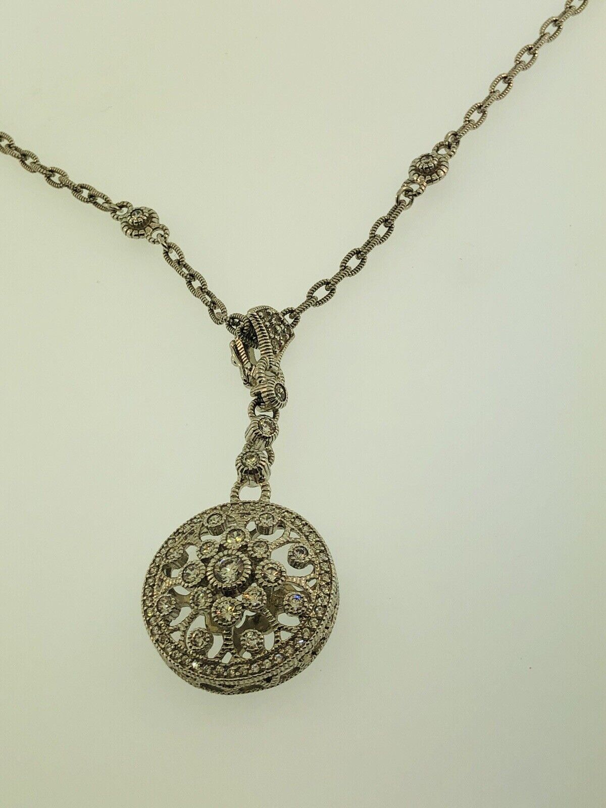 Judith Ripka Sterling Silver 925 Diamonique CZ Enhancer Pendant Station Necklace