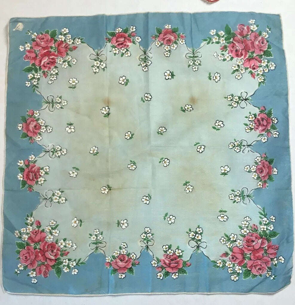 Vintage 7 Item Lot Floral Paisley Ladies Embroidered Edge Handkerchiefs