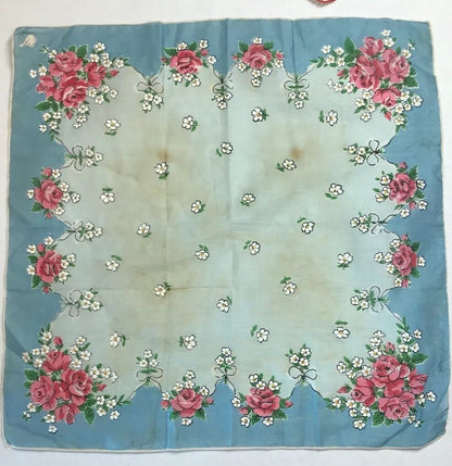 Vintage 7 Item Lot Floral Paisley Ladies Embroidered Edge Handkerchiefs