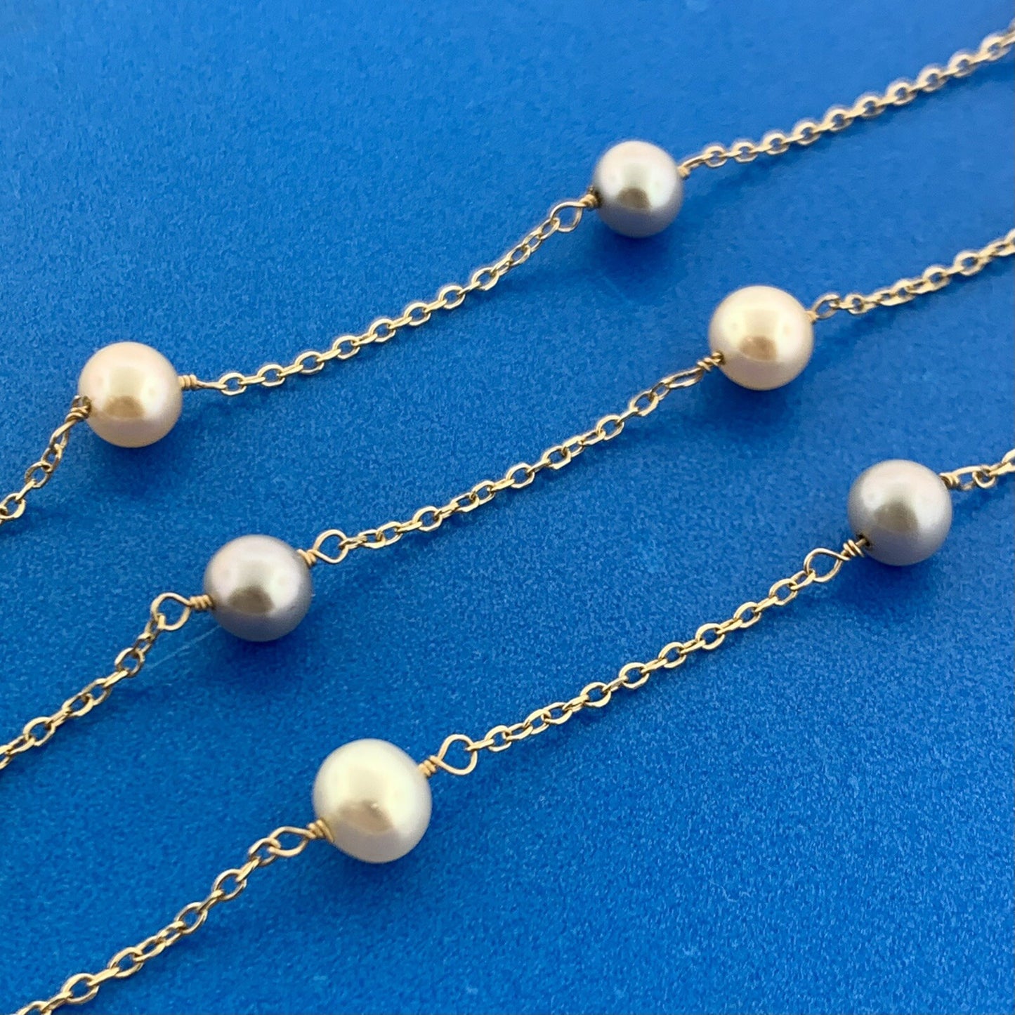 Gorgeous 14k Yellow Gold Gray White Cream Pearl 16" Chain Necklace