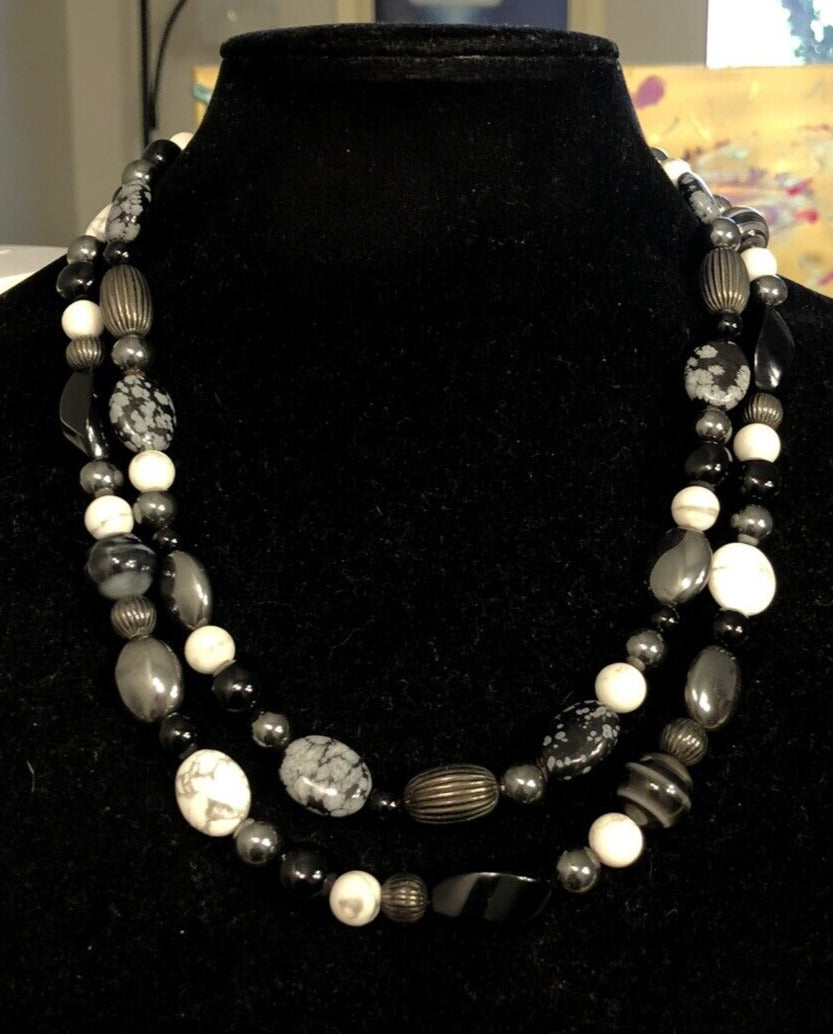 Carolyn Pollack 925 Sterling Silver Mixed Black & White Statement Bead Necklace
