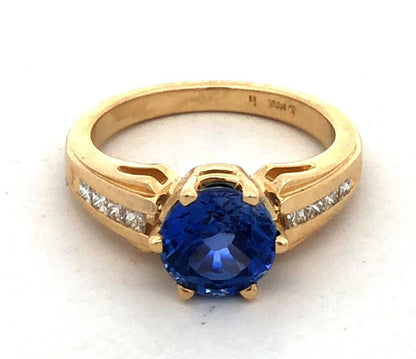 Designer 14K Yellow Gold Round Blue Tanzanite Solitaire Diamond Anniversary Ring
