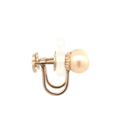 Estate 14KT White Gold Pearl Screw Back Clip On June Anniversary Stud Earrings