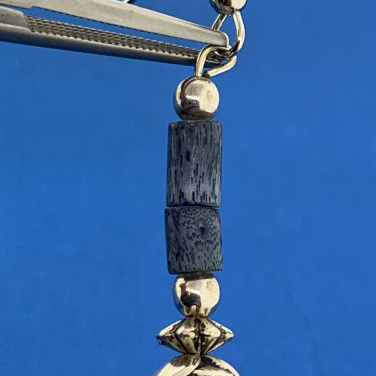 Silver Plated Lapis Lazuli Tubular Beads Rose Scroll Dangle Drop Earrings