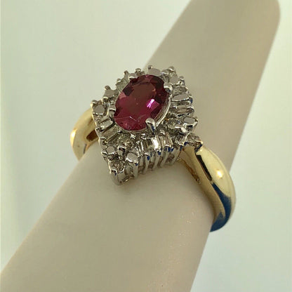 Stunning 14K Yellow White Gold Diamond Pink Tourmaline Engagement Occasion Ring