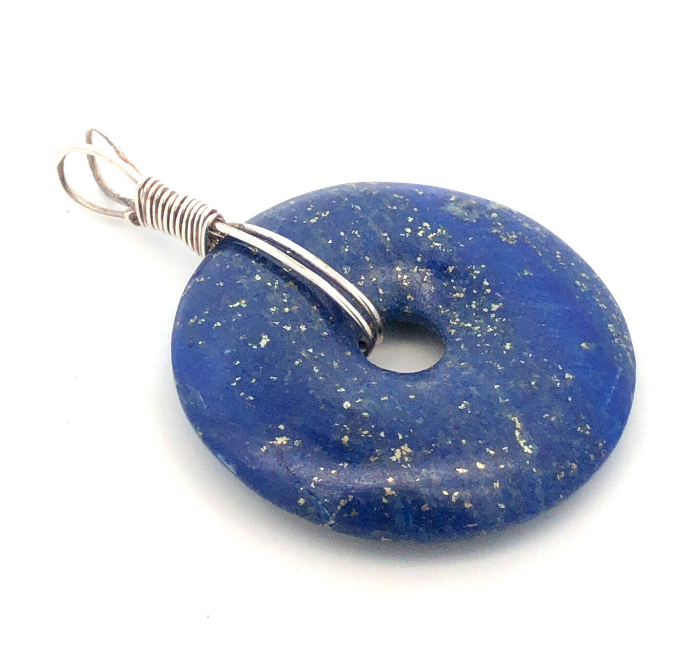 925 Sterling Silver Wire Lapis Lazuli Disc Round Statement Pendant