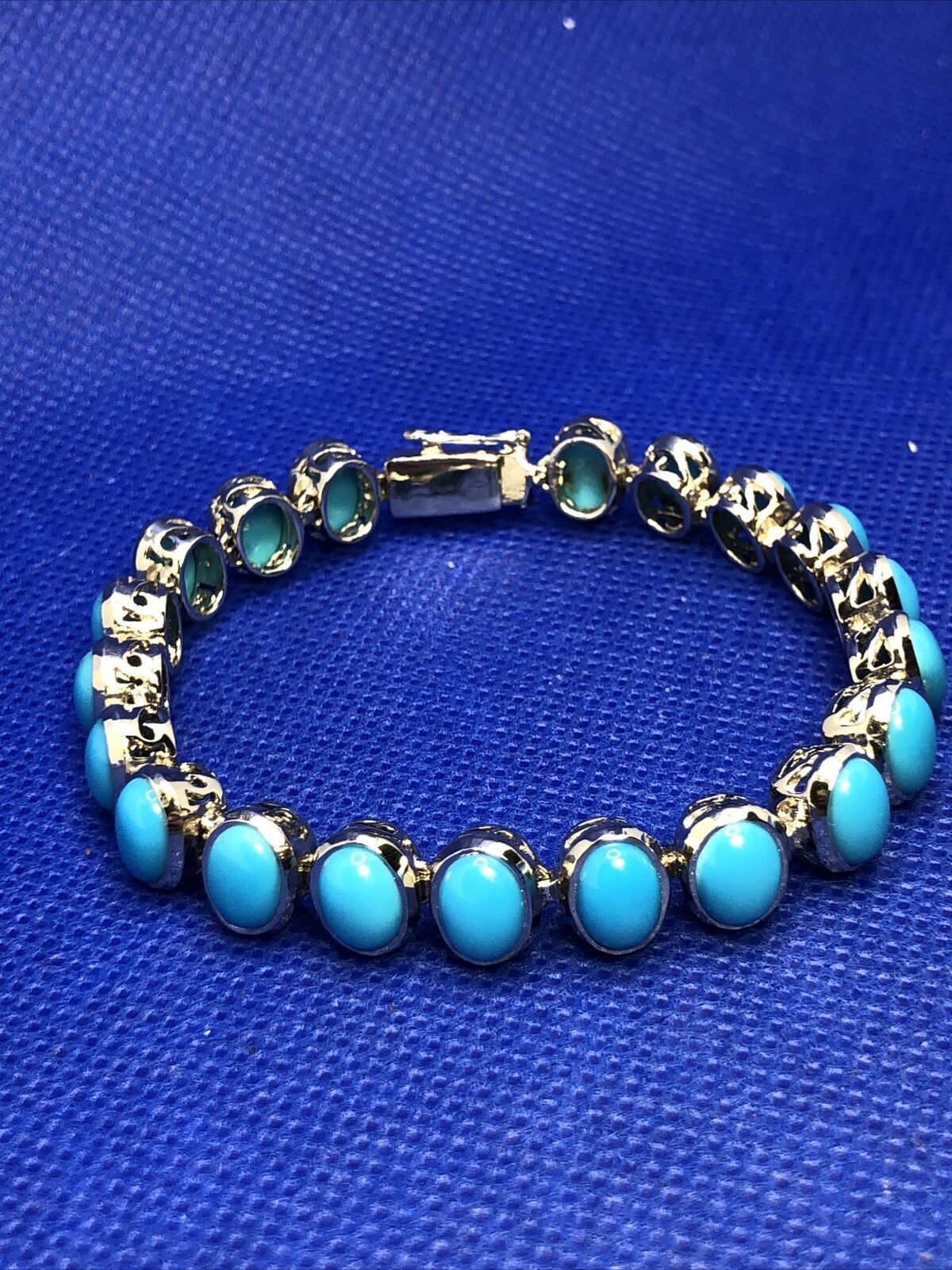 Designer 925 Sterling Silver oval Blue Turquoise 7-Inch Tennis Bracelet