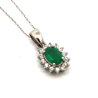 Designer DJoy 925 Sterling Silver Oval Zambian Emerald Topaz Pendant Necklace