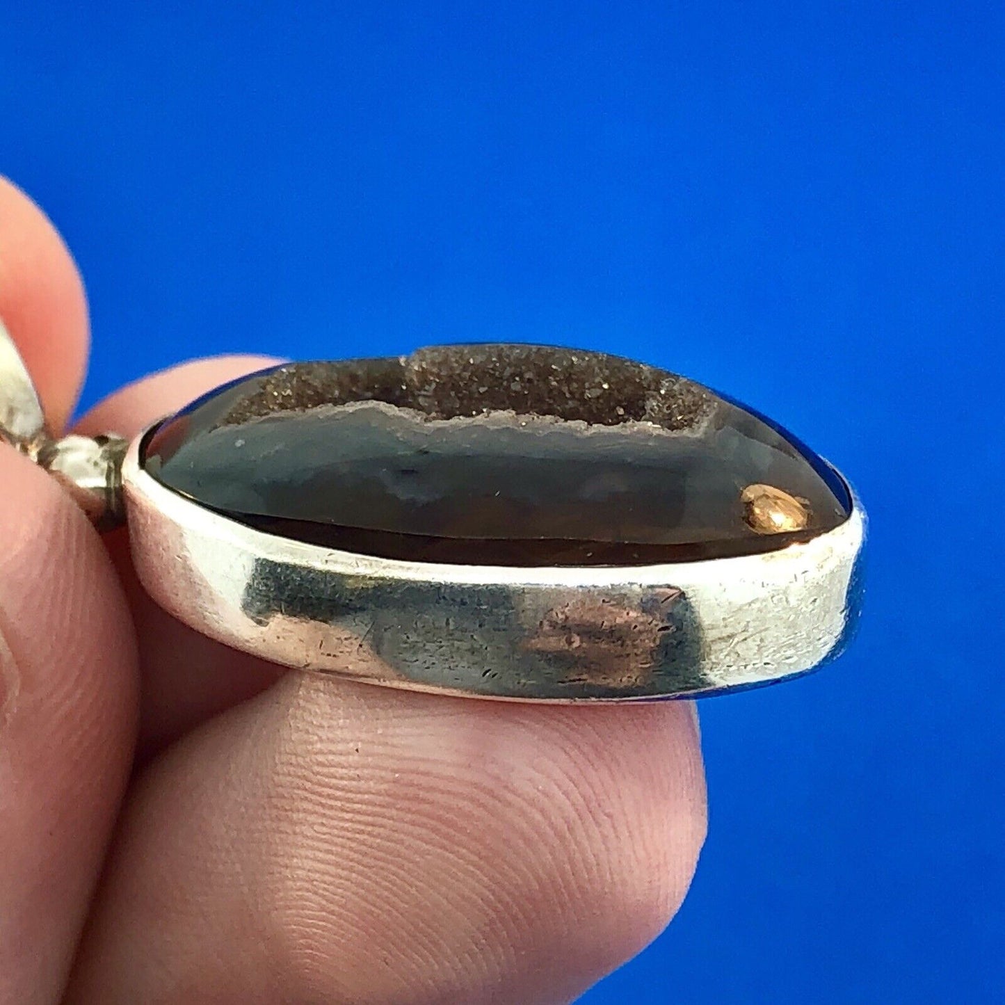 Starborn Creations Sterling Silver 925 Oval Window Drusy Druzy Pendant Necklace