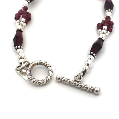 Designer 925 Sterling Silver Amethyst Beaded Textured Toggle Bracelet