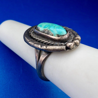 Vintage Native American Unsigned Sterling Silver 925 Turquoise Cabochon Ring