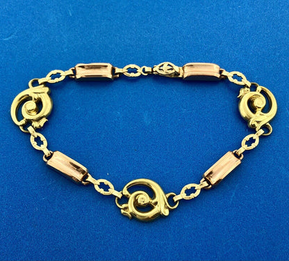 Designer ESEMco Art Deco 10K Yellow Rose Gold Floral Scroll Link Bracelet