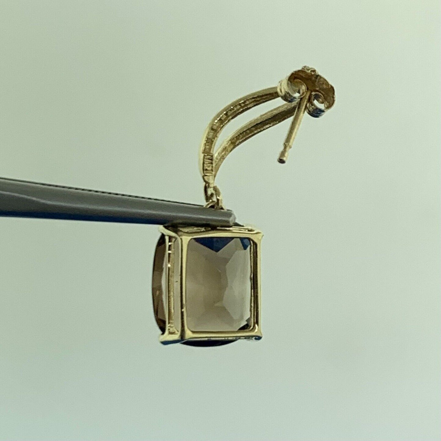 Designer 14K Yellow Gold Oval Smoky Quartz Modernist Twist Dangle Earrings