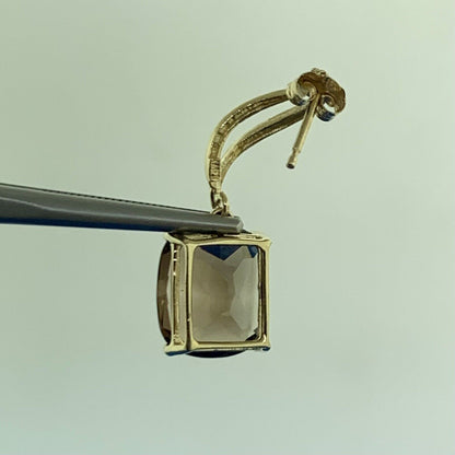 Designer 14K Yellow Gold Oval Smoky Quartz Modernist Twist Dangle Earrings