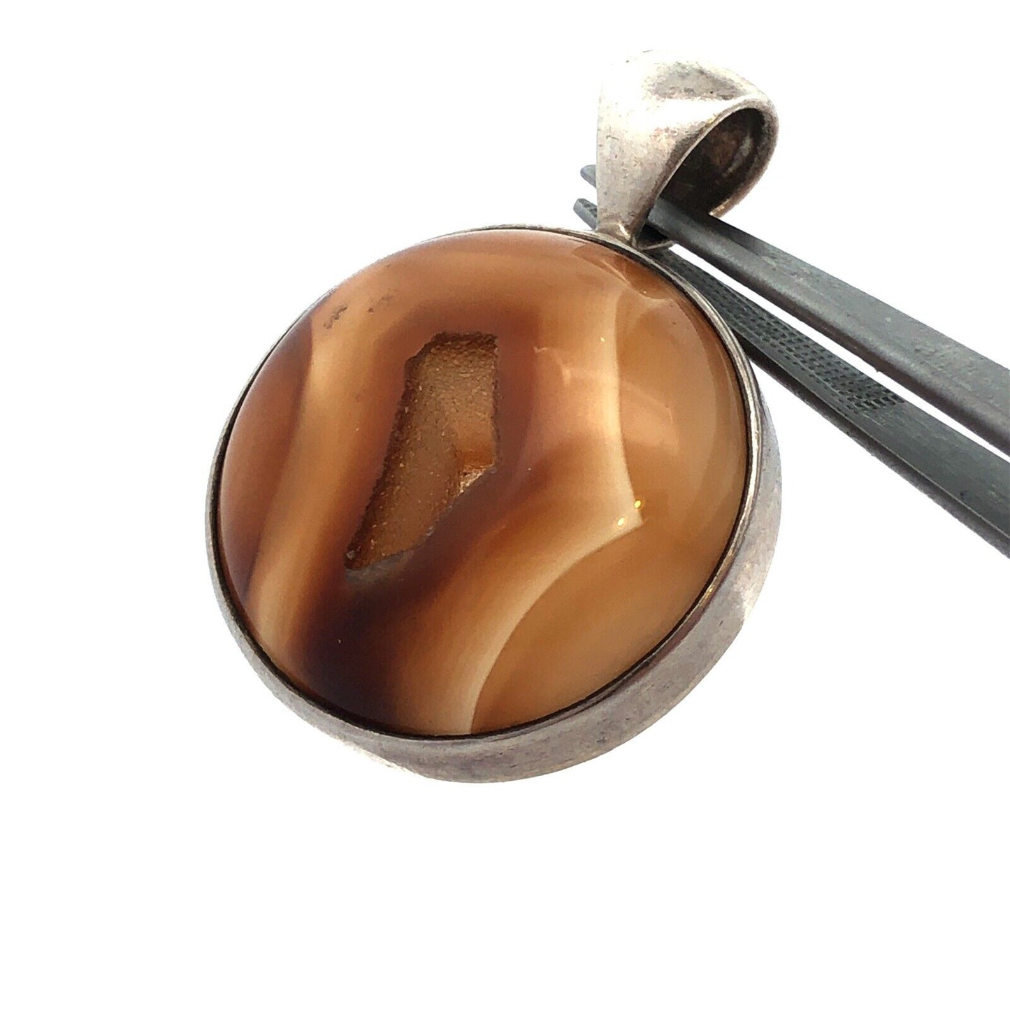 Designer DeCorte 925 Sterling Silver Brown Agate Druzy Protection Amulet Pendant