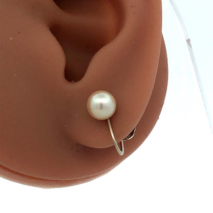 Estate 14KT White Gold Pearl Screw Back Clip On June Anniversary Stud Earrings
