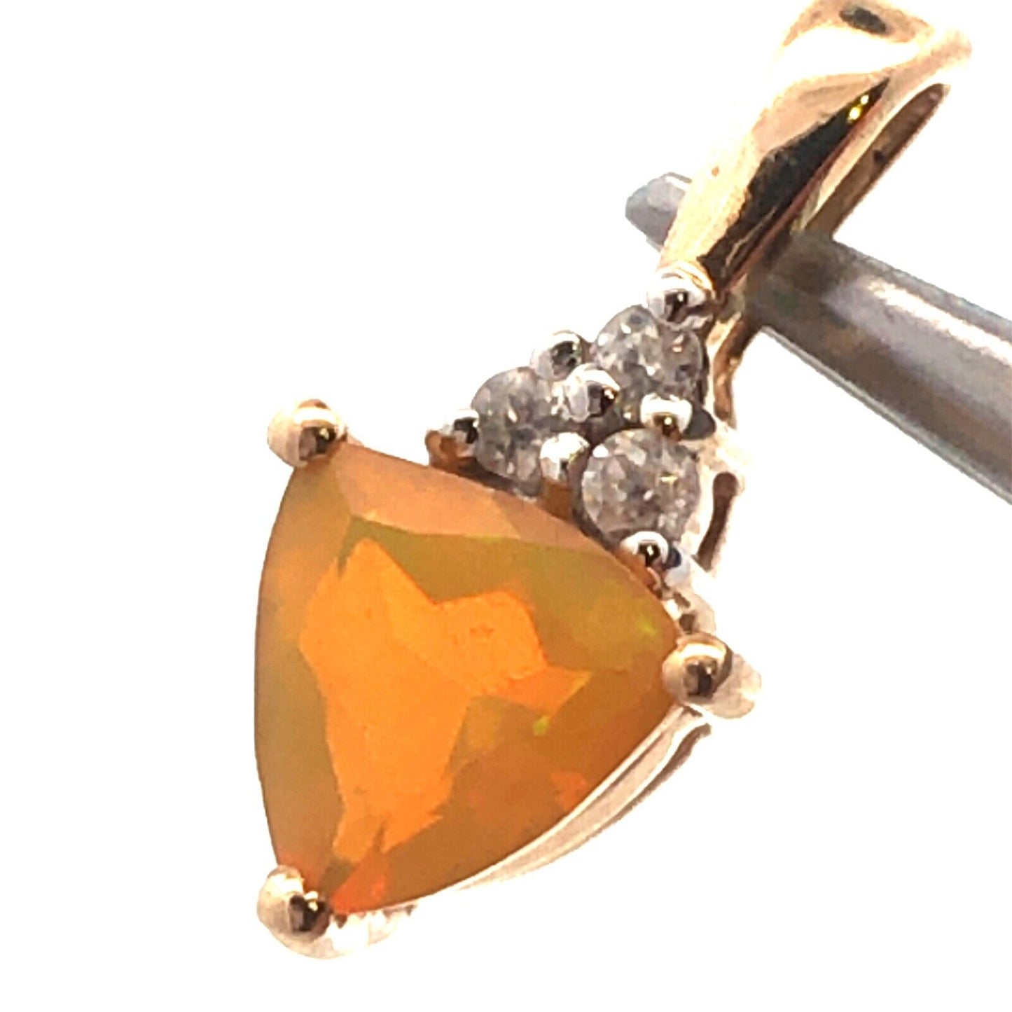 Designer TGGC 10K Yellow Gold Trillion Mexican Opal White Topaz Petite Pendant