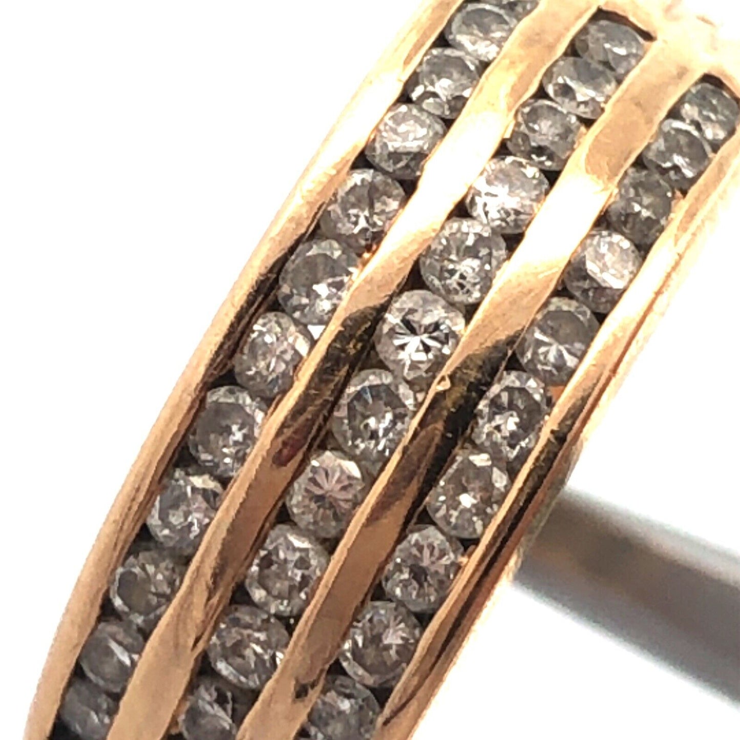 Designer 10K Yellow Gold Diamond Triple Row Tapered Bridal Cocktail Ring