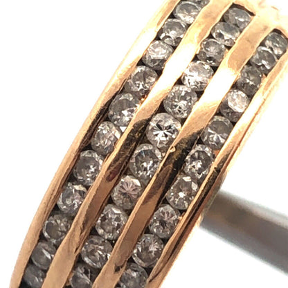 Designer 10K Yellow Gold Diamond Triple Row Tapered Bridal Cocktail Ring