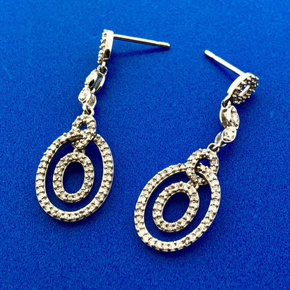 Designer ZMR 14K White Gold Pave Diamond Circle Drop Dangle Earrings