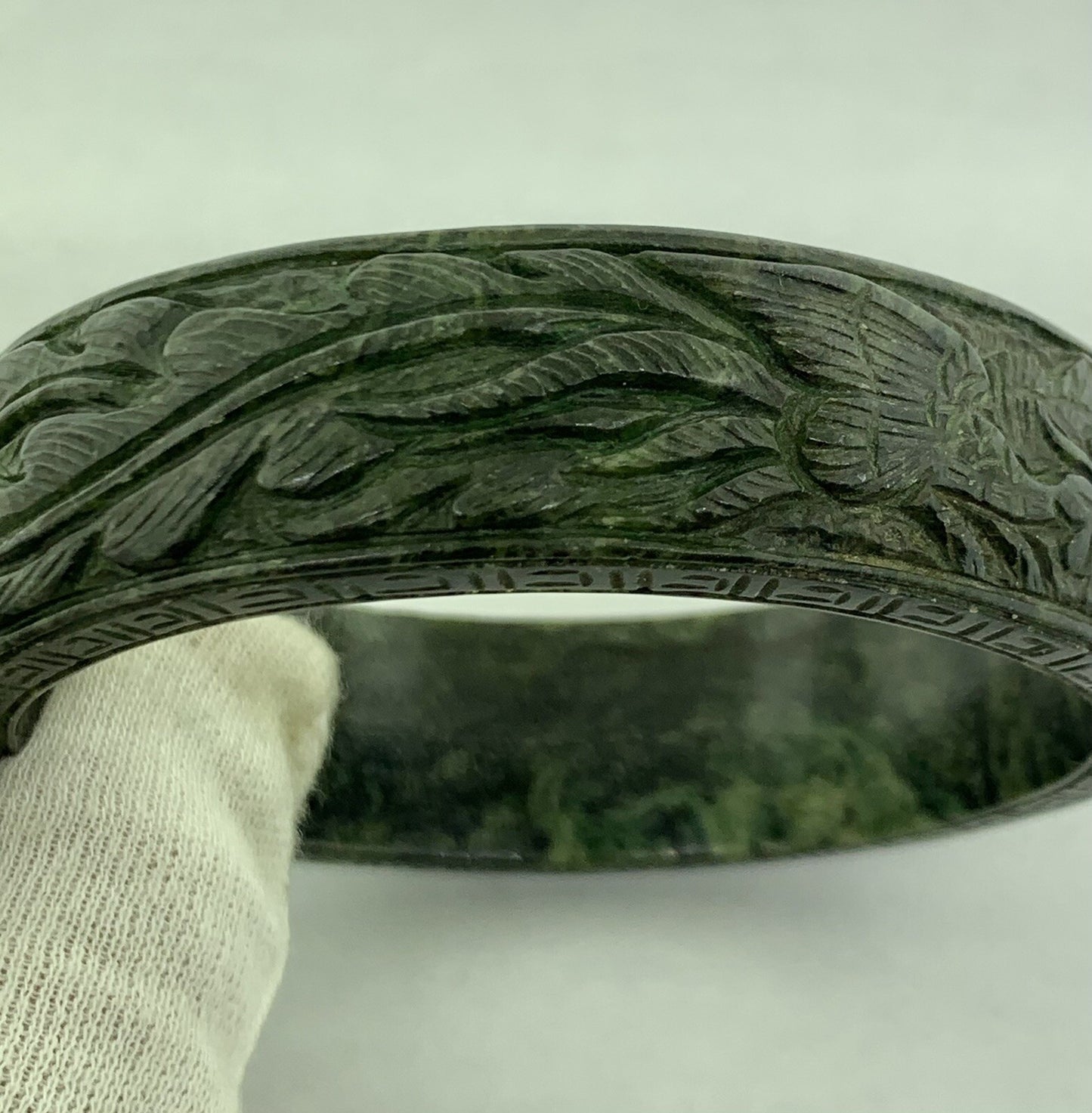 Vintage Carved Burmese Jade Dueling Dragon Fire Bird Statement Bracelet