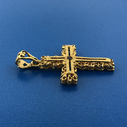 Veronese 925 Sterling Silver Vermeil Sapphire Open Work Statement Cross Pendant