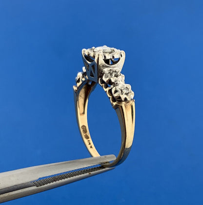 Vintage 14K Yellow White Gold Diamond Solitaire Accents Two Tone Engagement Ring